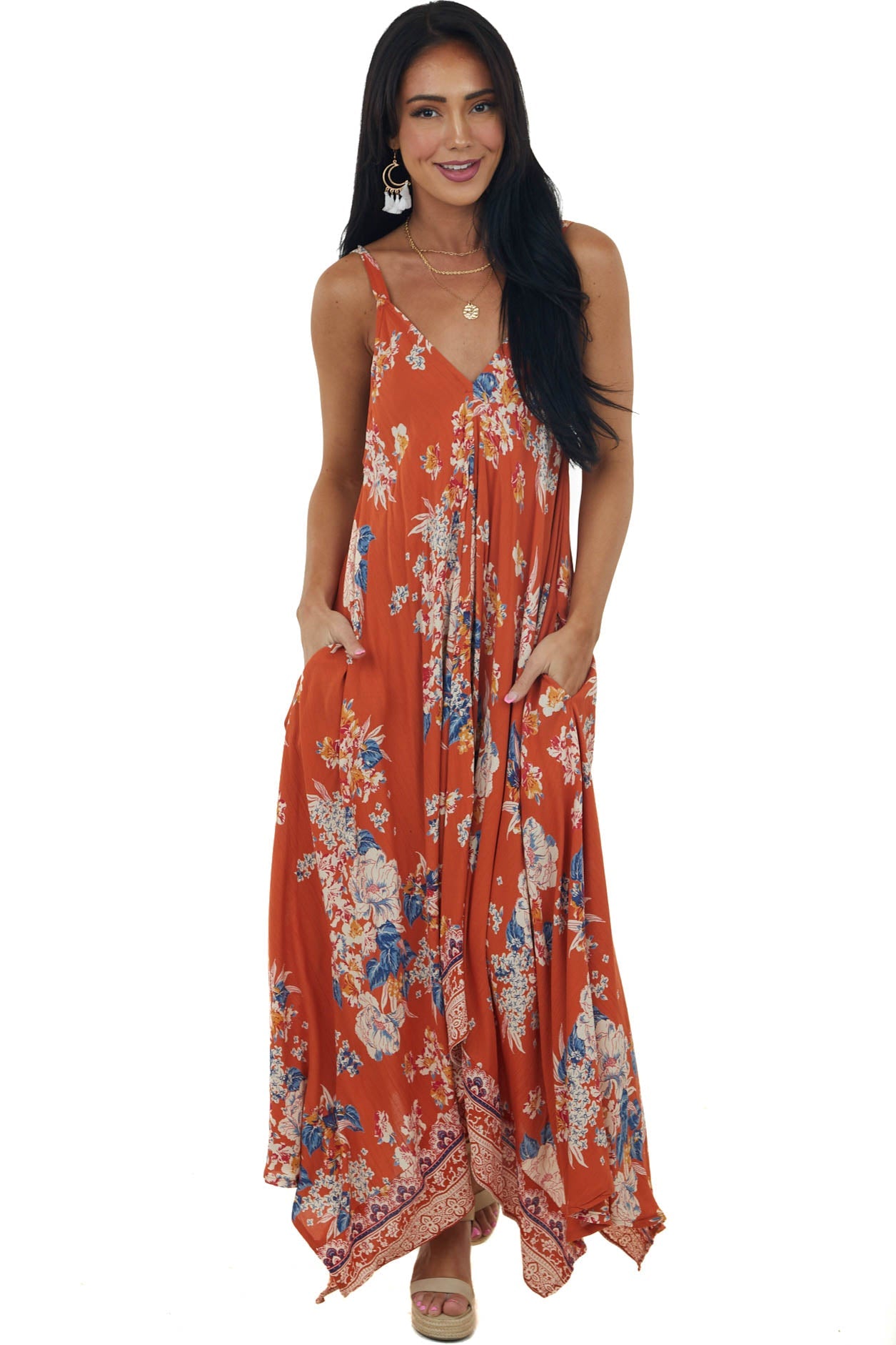 Marmalade Floral Print Handkerchief Hemline Dress