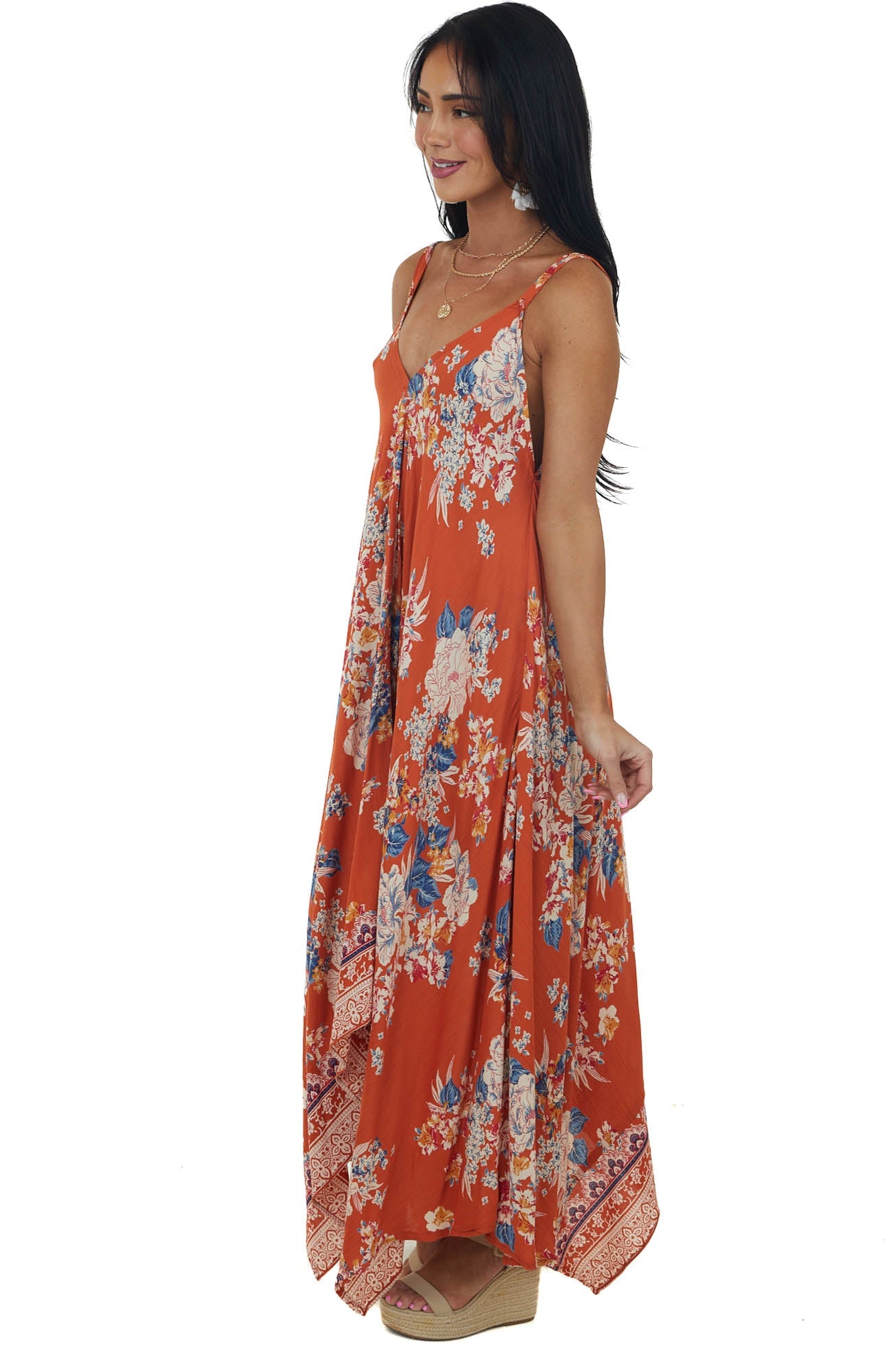 Marmalade Floral Print Handkerchief Hemline Dress