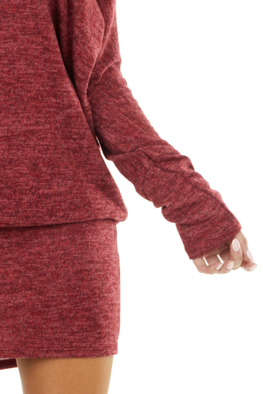 Maroon Long Sleeve Tunic Dress with Long Banded Hem