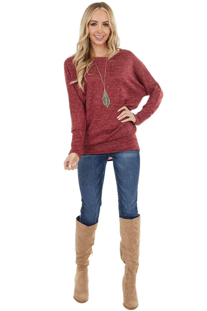 Maroon Long Sleeve Tunic Dress with Long Banded Hem