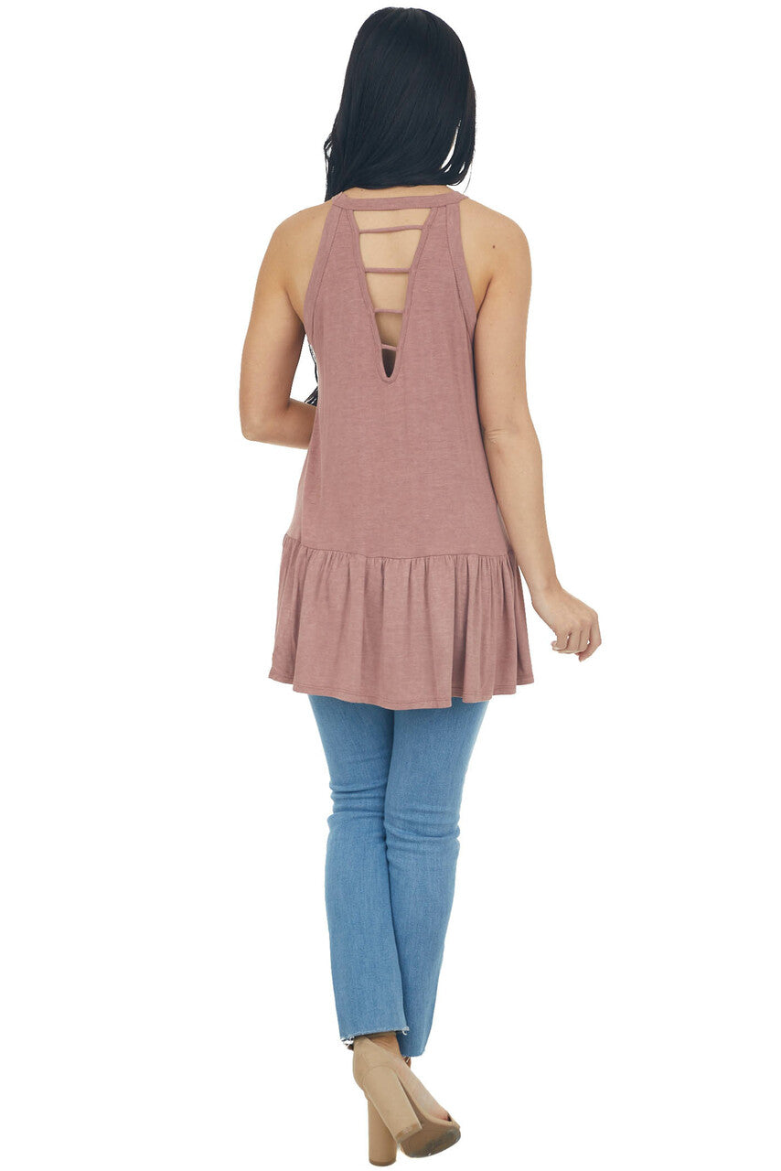 Marsala Halter Neck Drop Waist Top with Ladder Back