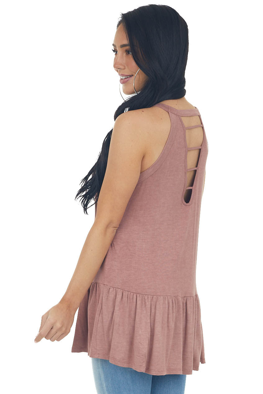 Marsala Halter Neck Drop Waist Top with Ladder Back