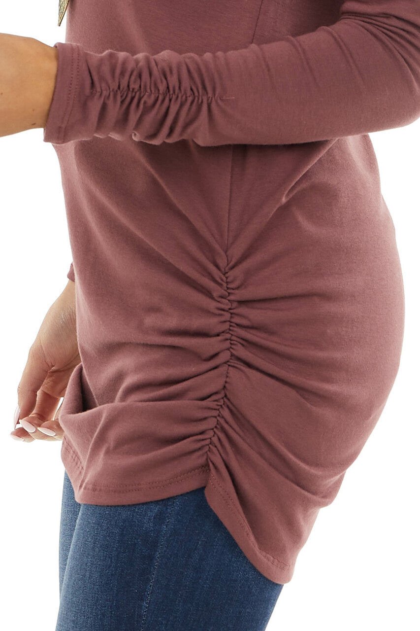 Marsala Long Raglan Sleeve Top with Ruching Details