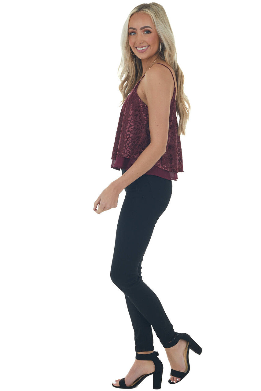 Wine Velvet Leopard Print Sleeveless Top