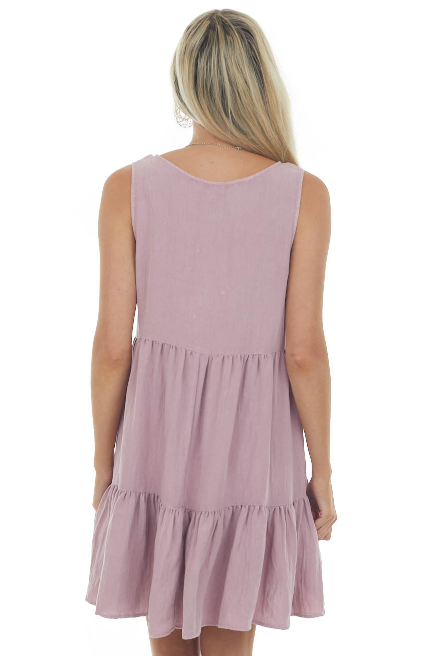 Mauve Button Up Sleeveless Tiered Woven Dress