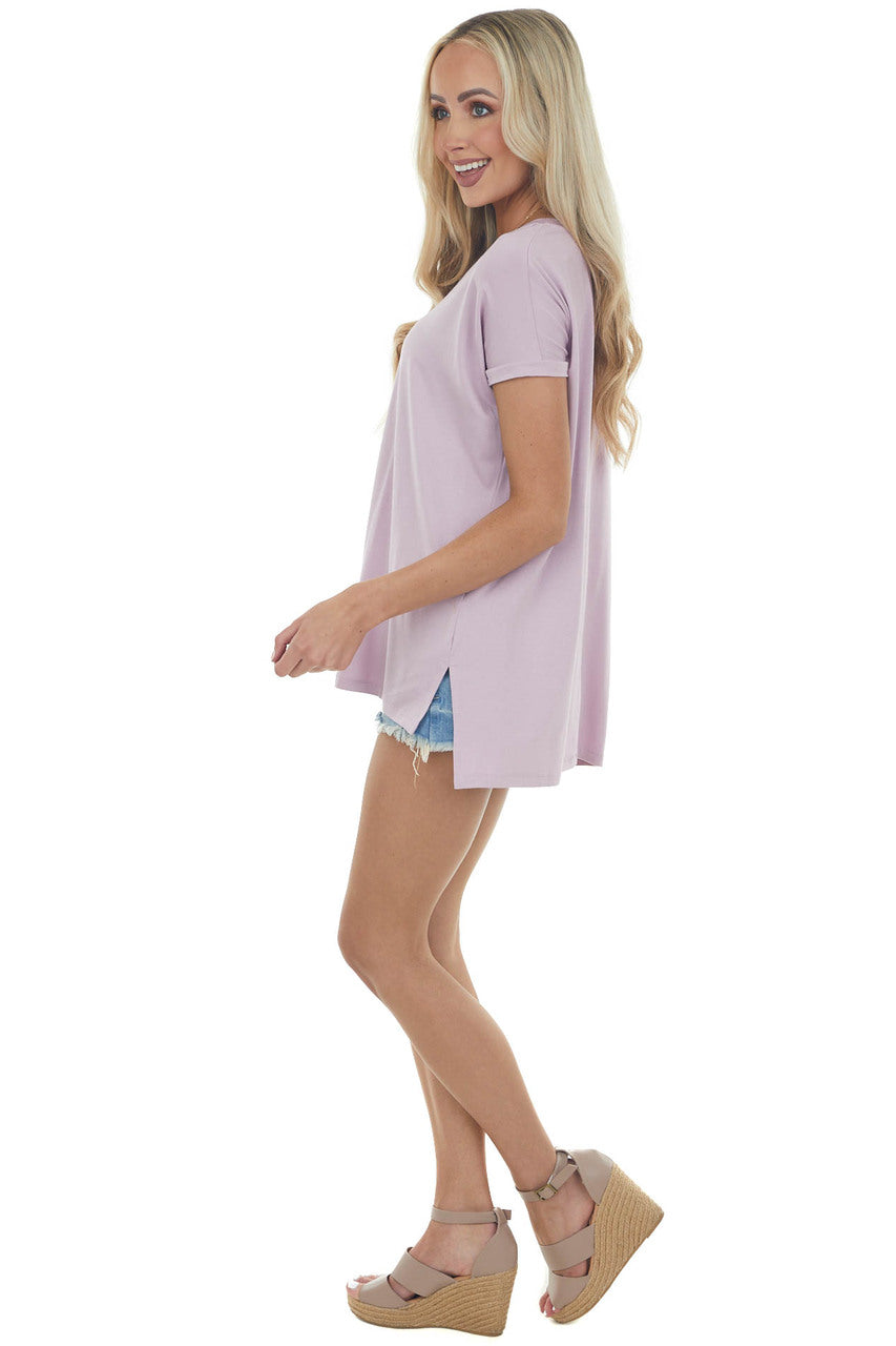 Mauve Oversized V Neck Short Sleeve Top
