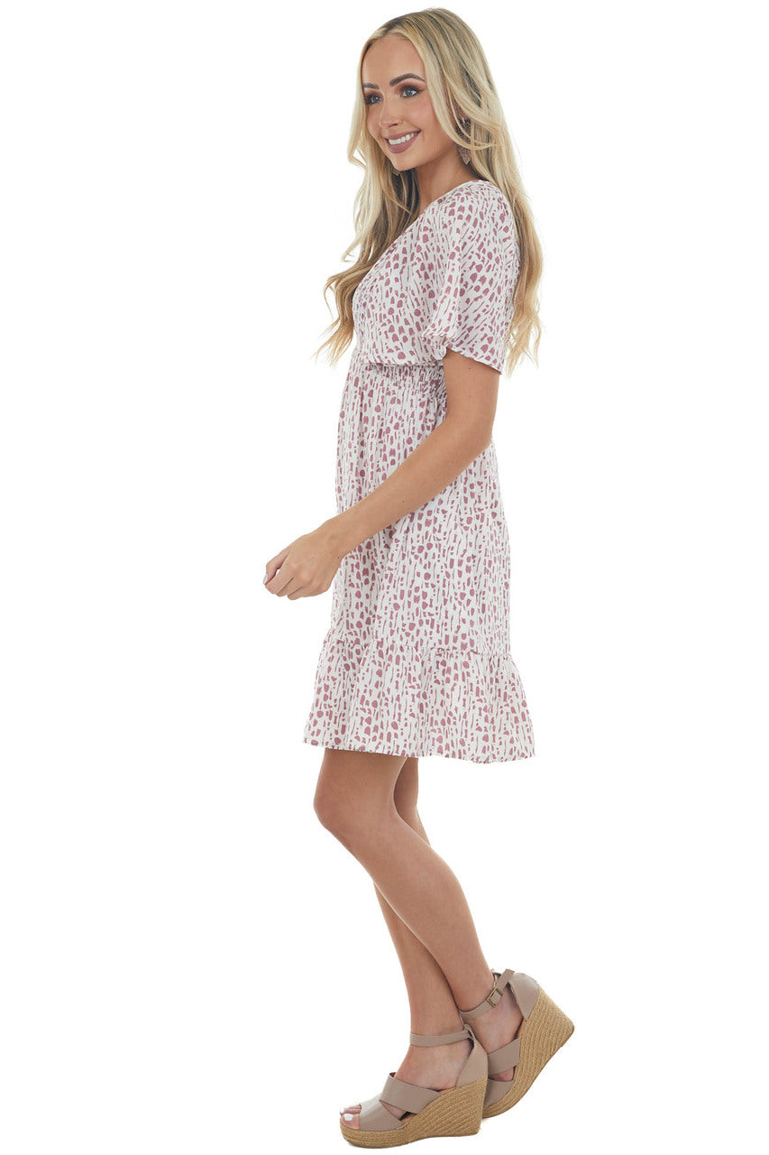 Mauve Spotted Smocked Bodice Babydoll Dress