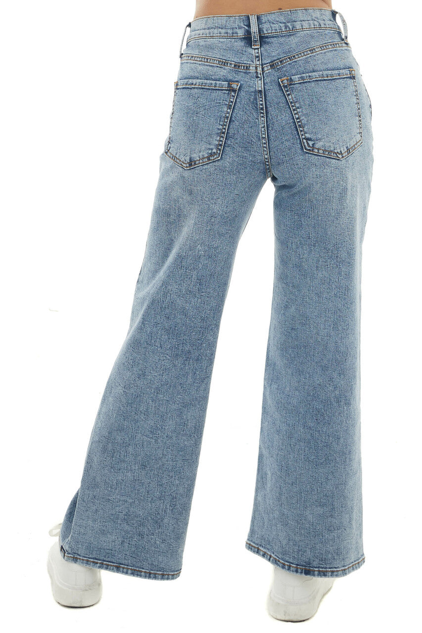 Medium Acid Wash High Rise Wide Leg Jeans 