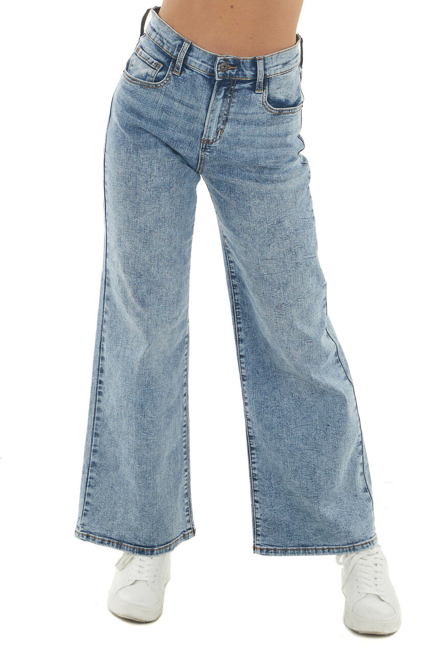 Medium Acid Wash High Rise Wide Leg Jeans 