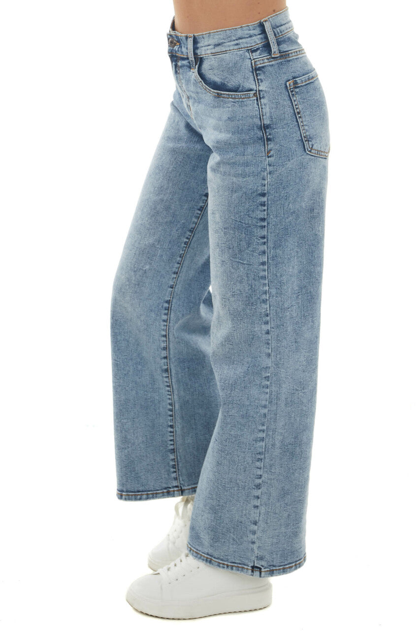 Medium Acid Wash High Rise Wide Leg Jeans 