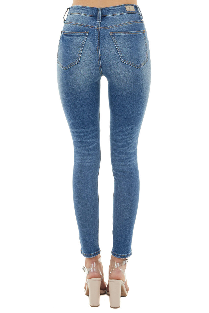 Medium Dark Wash High Rise Button Fly Skinny Jeans