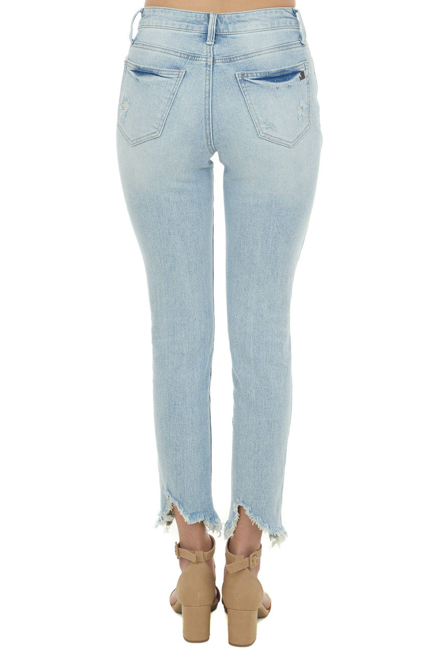Medium Denim High Rise Distressed Frayed Jeans