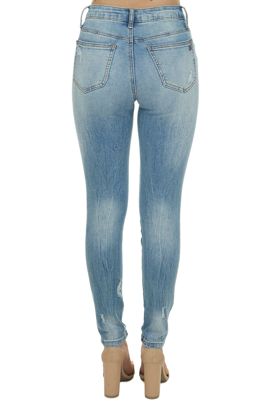 Medium Wash Distressed High Rise Skinny Jeans
