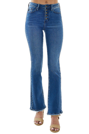 Medium Wash High Rise Button Up Bootcut Jeans 