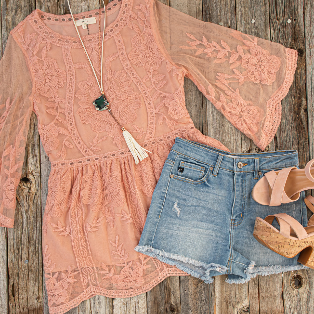 Medium Wash High Rise Denim Shorts with Frayed Detail