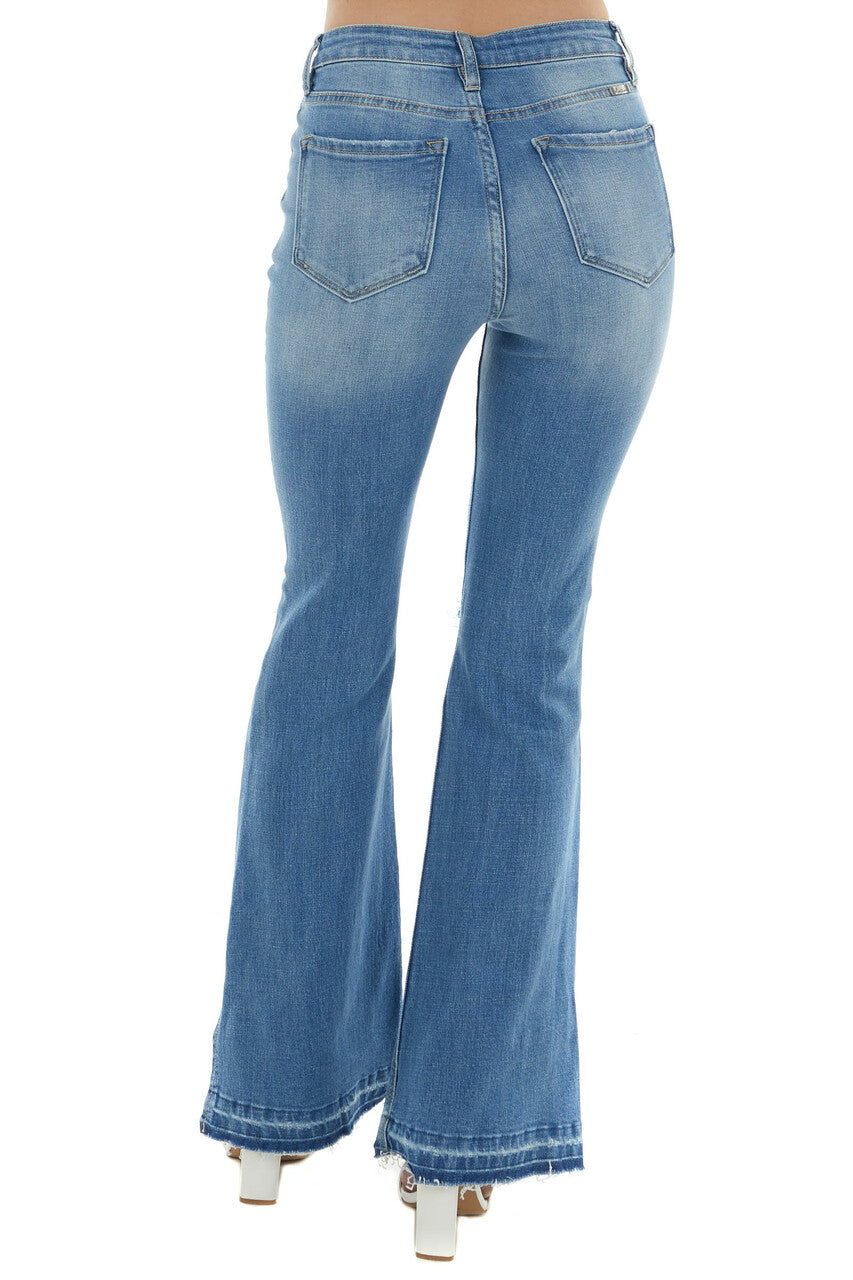 Medium Wash High Rise Distressed Flare Jeans 