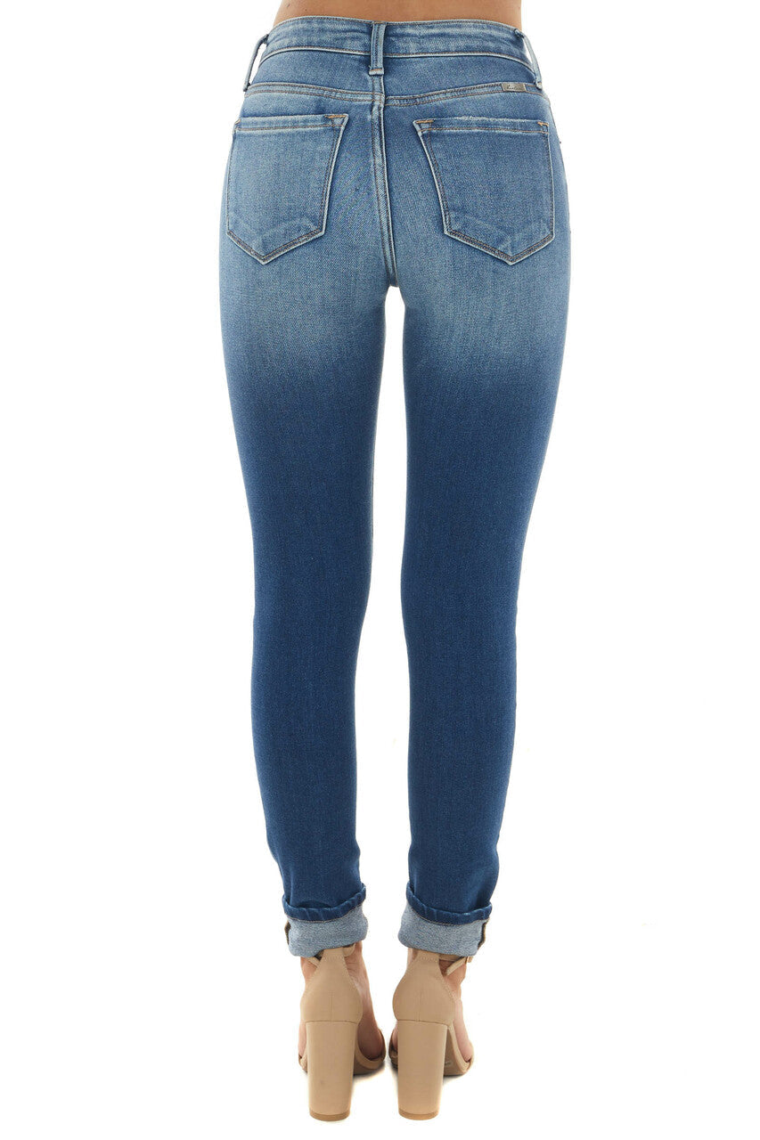 Medium Wash High Rise Distressed Skinny Jeans