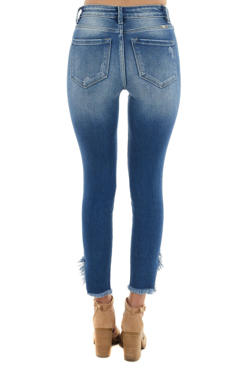 Medium Wash High Rise Frayed Hem Skinny Jeans
