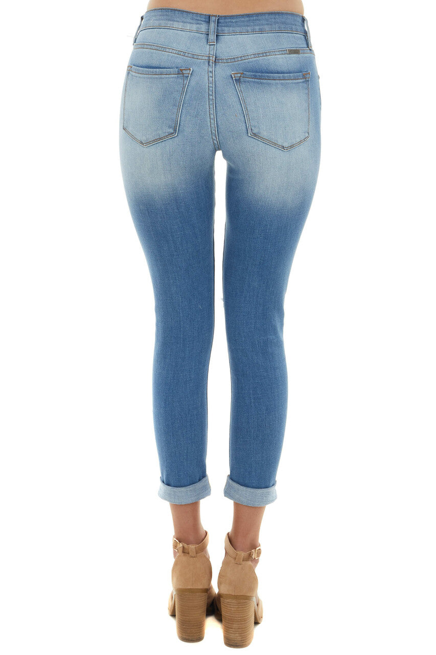 Medium Wash Mid Rise Heavily Distressed Jeans