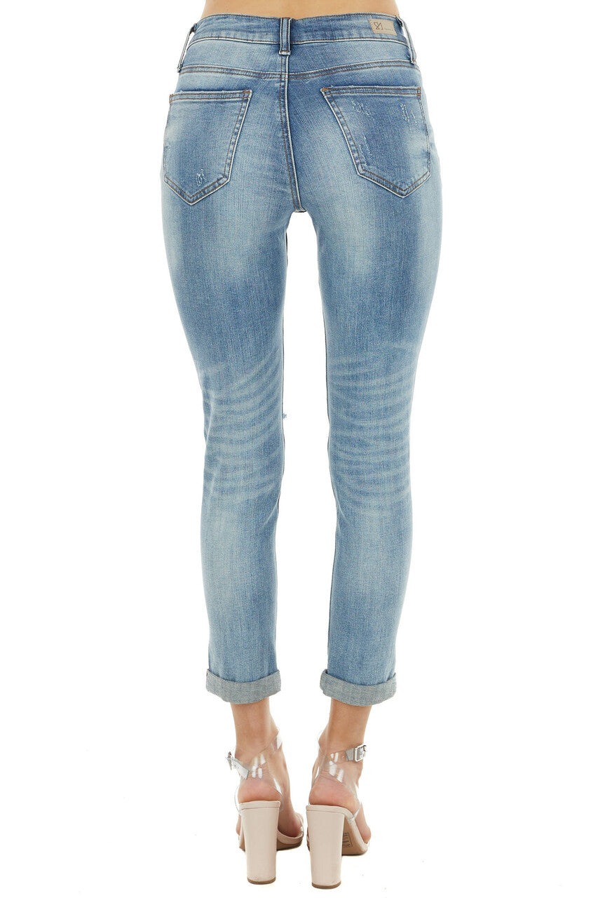 Medium Wash Relax Distressed Mid Rise Skinny Jeans