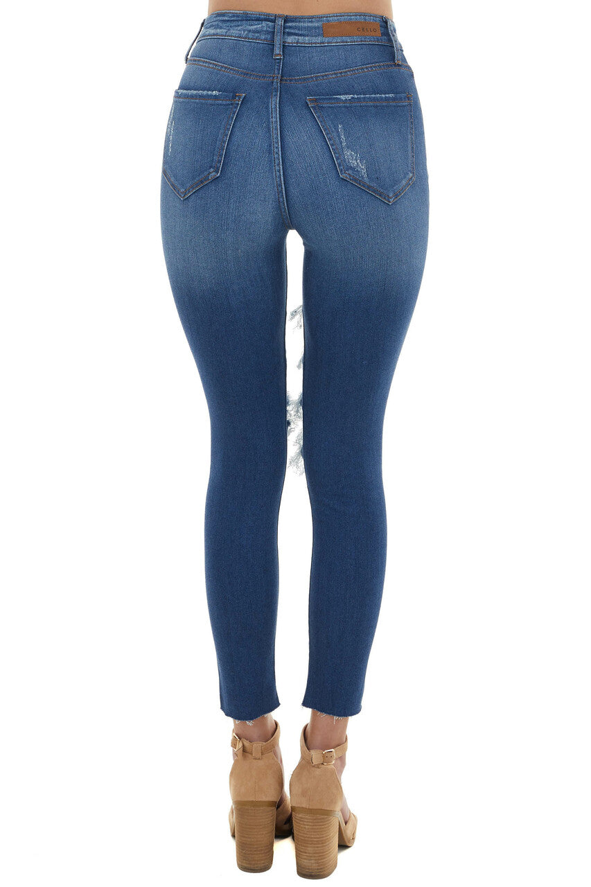 Medium Wash Ripped Denim Skinny Jeans 