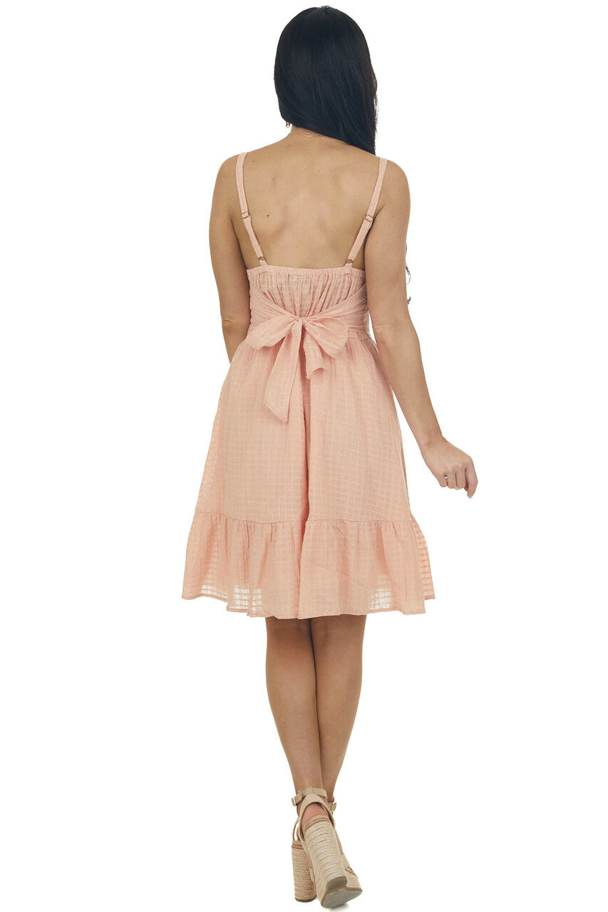 Melon Textured Sleeveless Tiered Short Dress