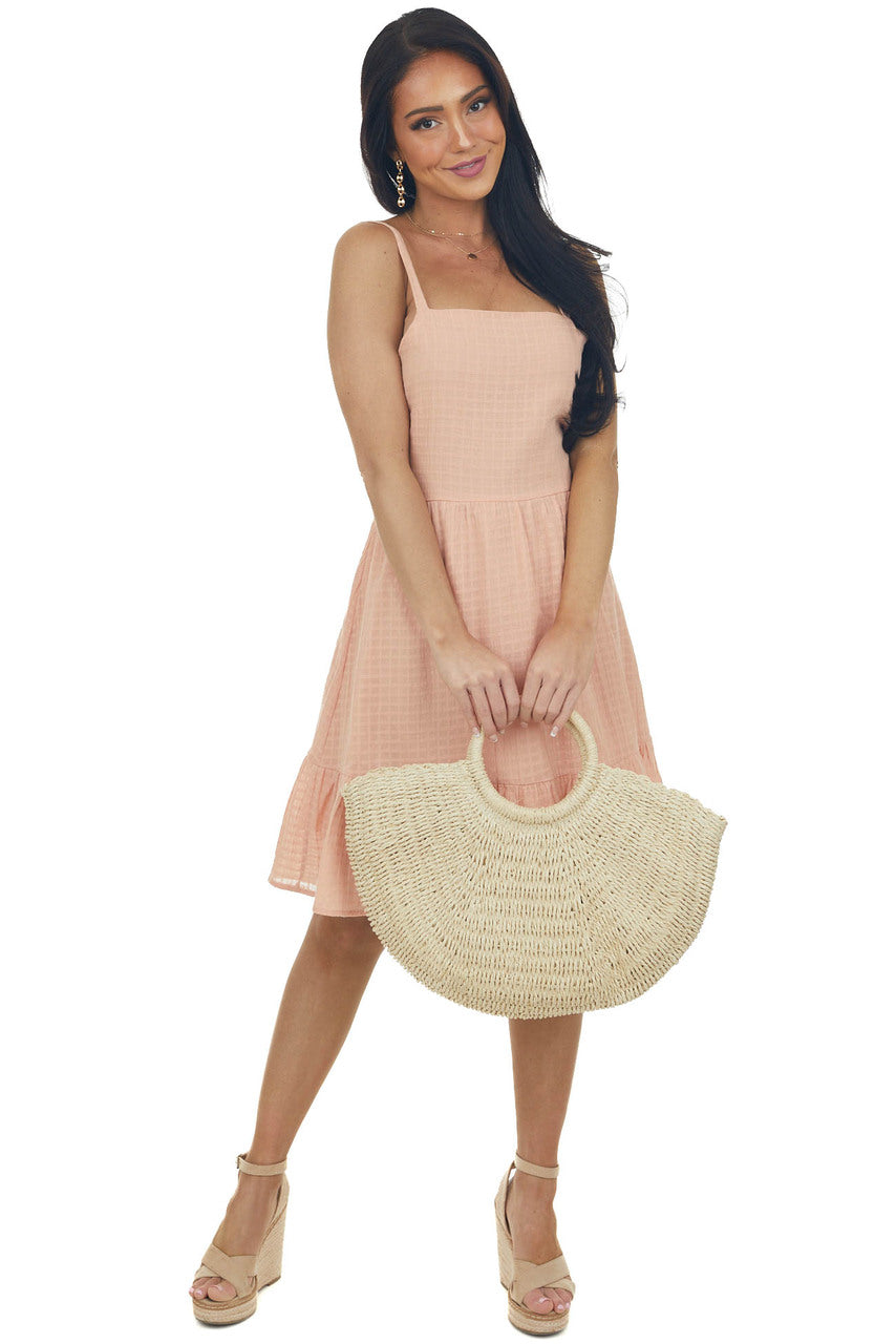 Melon Textured Sleeveless Tiered Short Dress