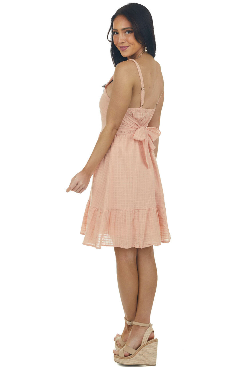 Melon Textured Sleeveless Tiered Short Dress