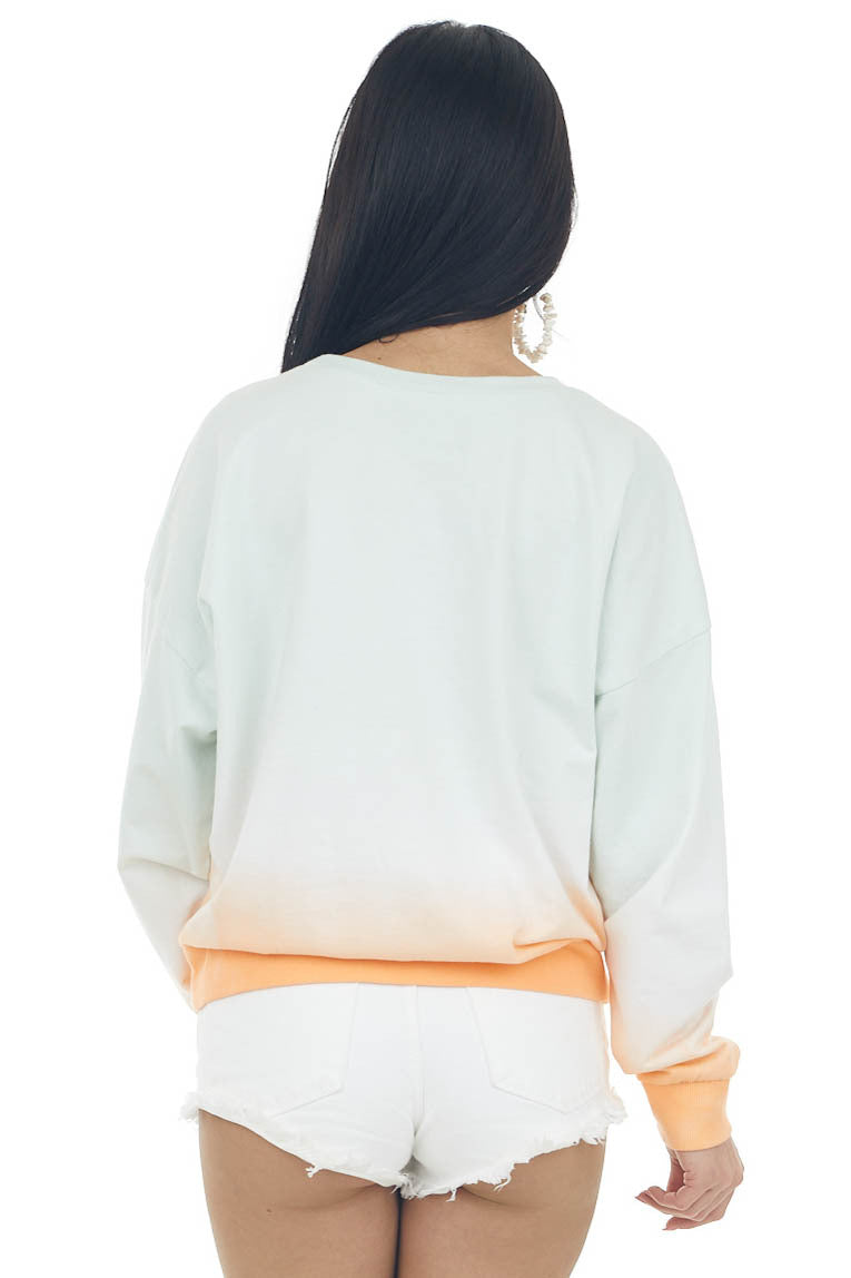Mint and Orange Ombre Ribbed Trim Sweatshirt