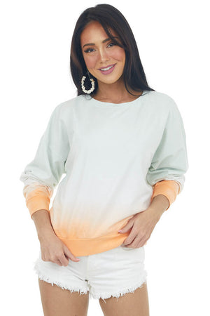Mint and Orange Ombre Ribbed Trim Sweatshirt