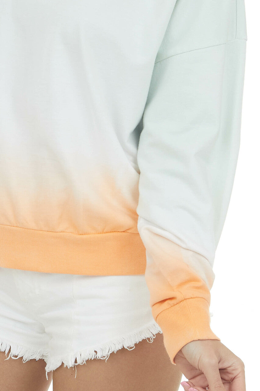 Mint and Orange Ombre Ribbed Trim Sweatshirt