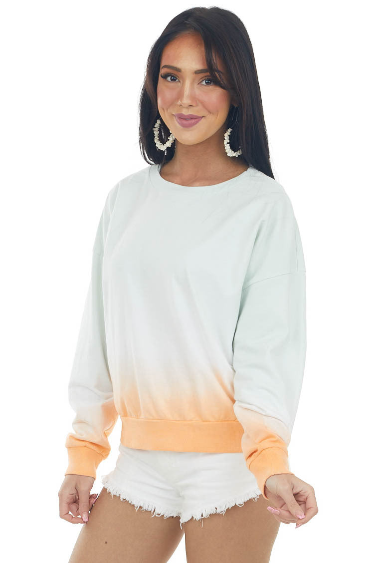 Mint and Orange Ombre Ribbed Trim Sweatshirt