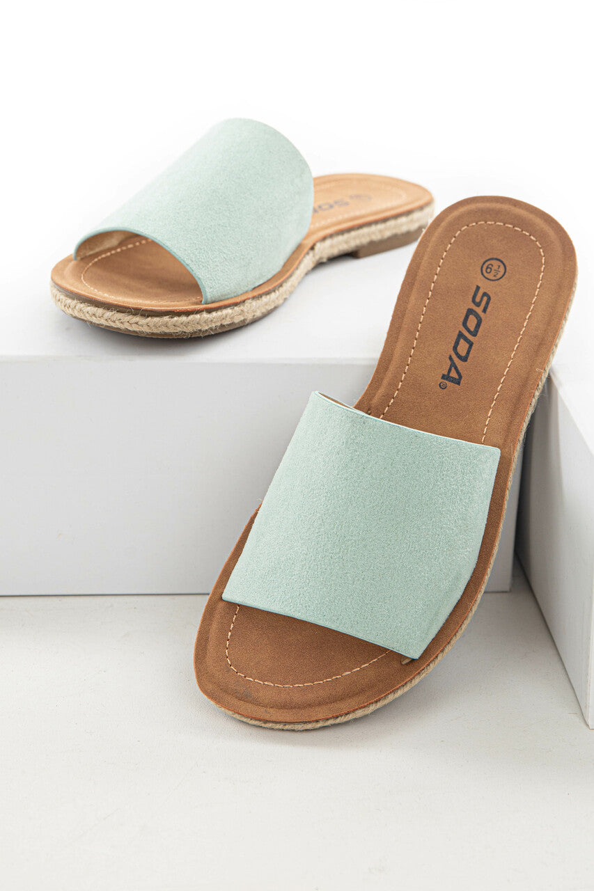 Mint Faux Suede Solid Strap Sandals 