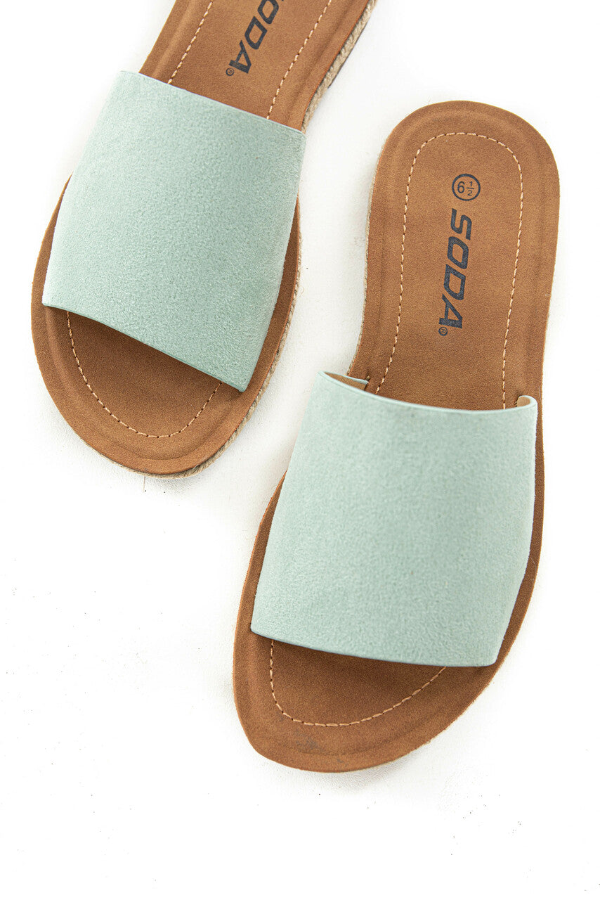 Mint Faux Suede Solid Strap Sandals 
