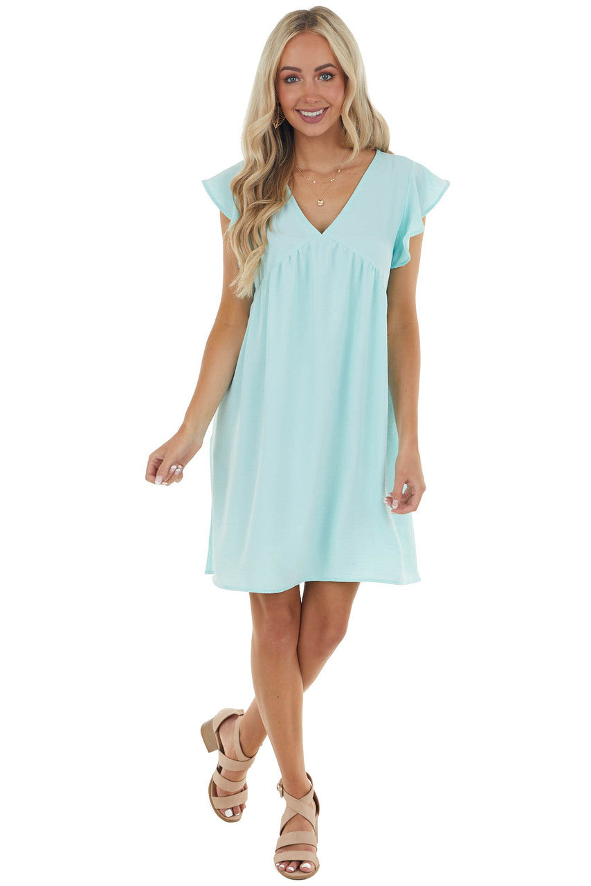 Mint Flutter Sleeve Babydoll Short Dress