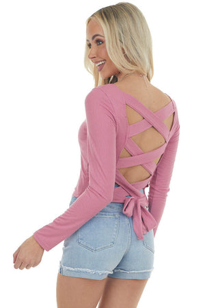 Mulberry Open Criss Cross Back Ribbed Knit Top