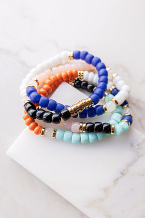 Multicolor Glass Bead Stretchy Bracelet Set 