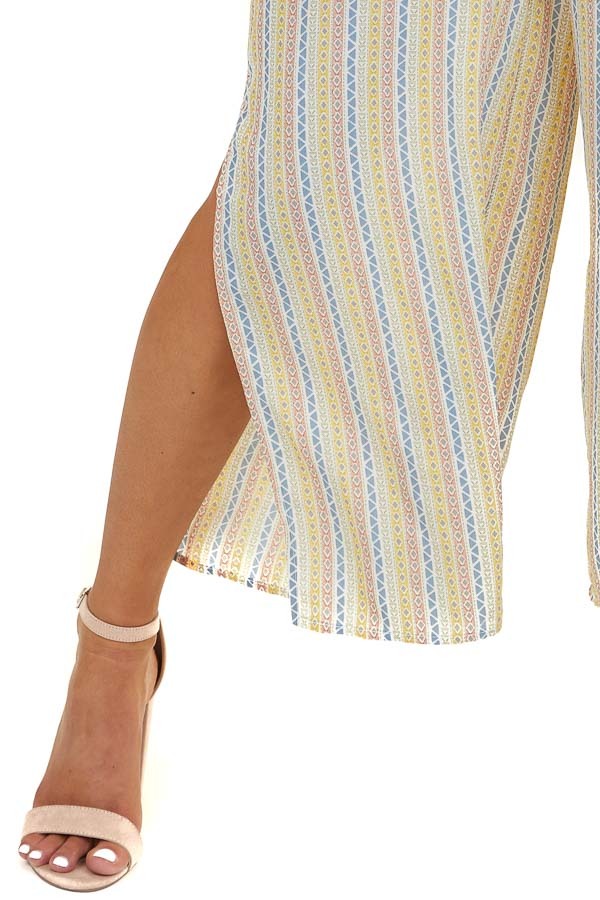 Multicolor Patterned Jumpsuit with Front Twist Detail