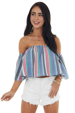Multicolor Striped Off Shoulder Cropped Top