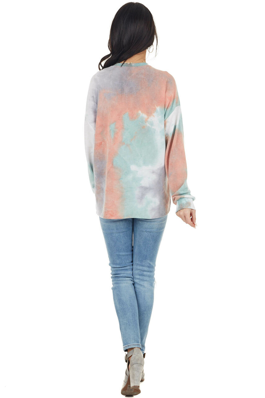 Multicolor Tie Dye Long Sleeve Top with Long Bubble Sleeves