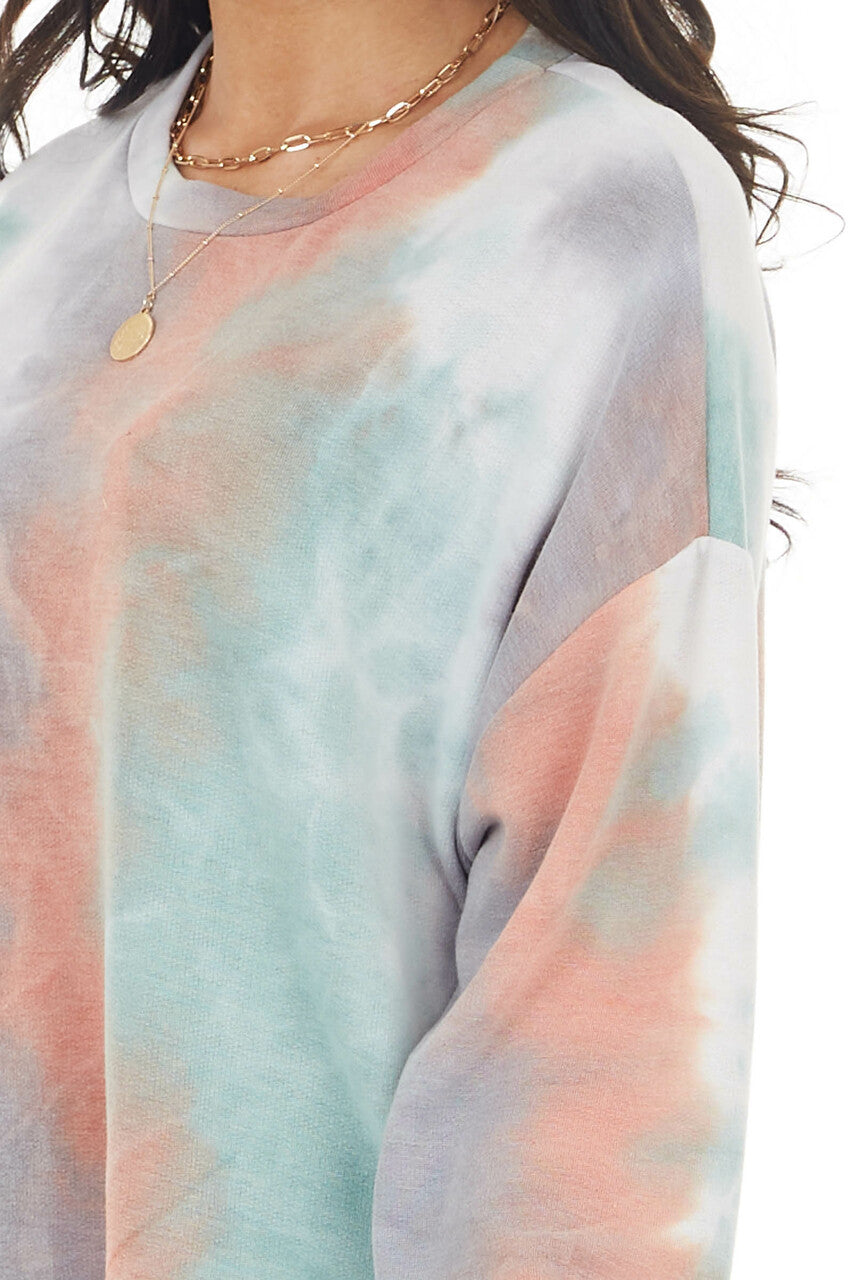 Multicolor Tie Dye Long Sleeve Top with Long Bubble Sleeves