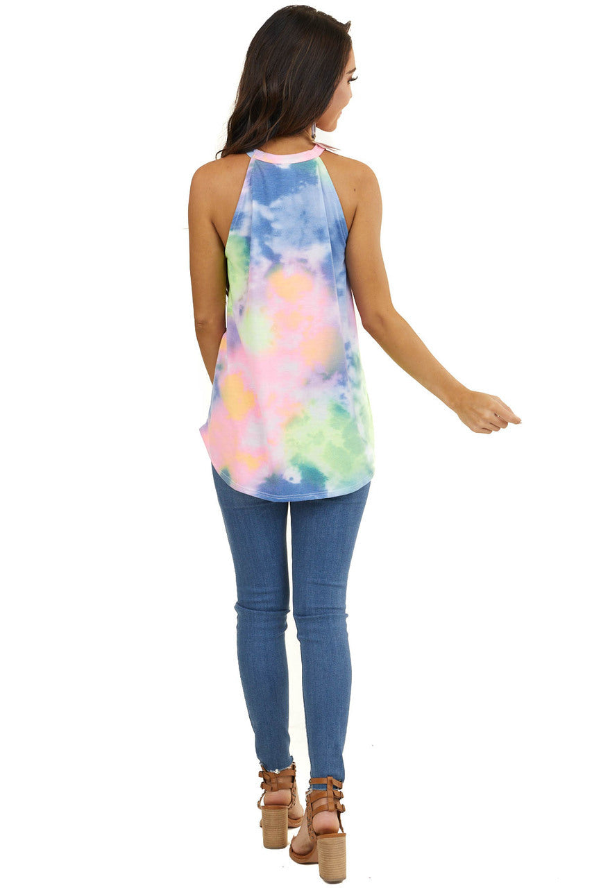 Multicolor Tie Dye Sleeveless Top with Halter Neckline 