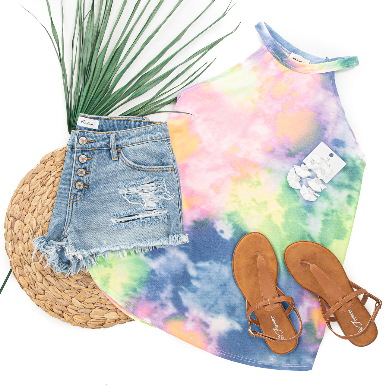 Multicolor Tie Dye Sleeveless Top with Halter Neckline 