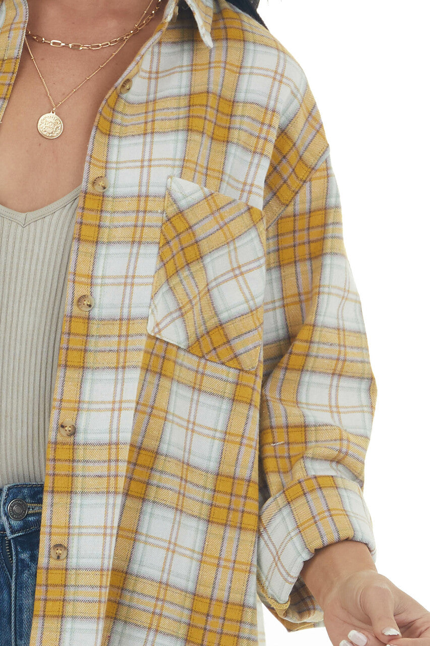 Mustard Plaid Single Chest Pocket Flannel
