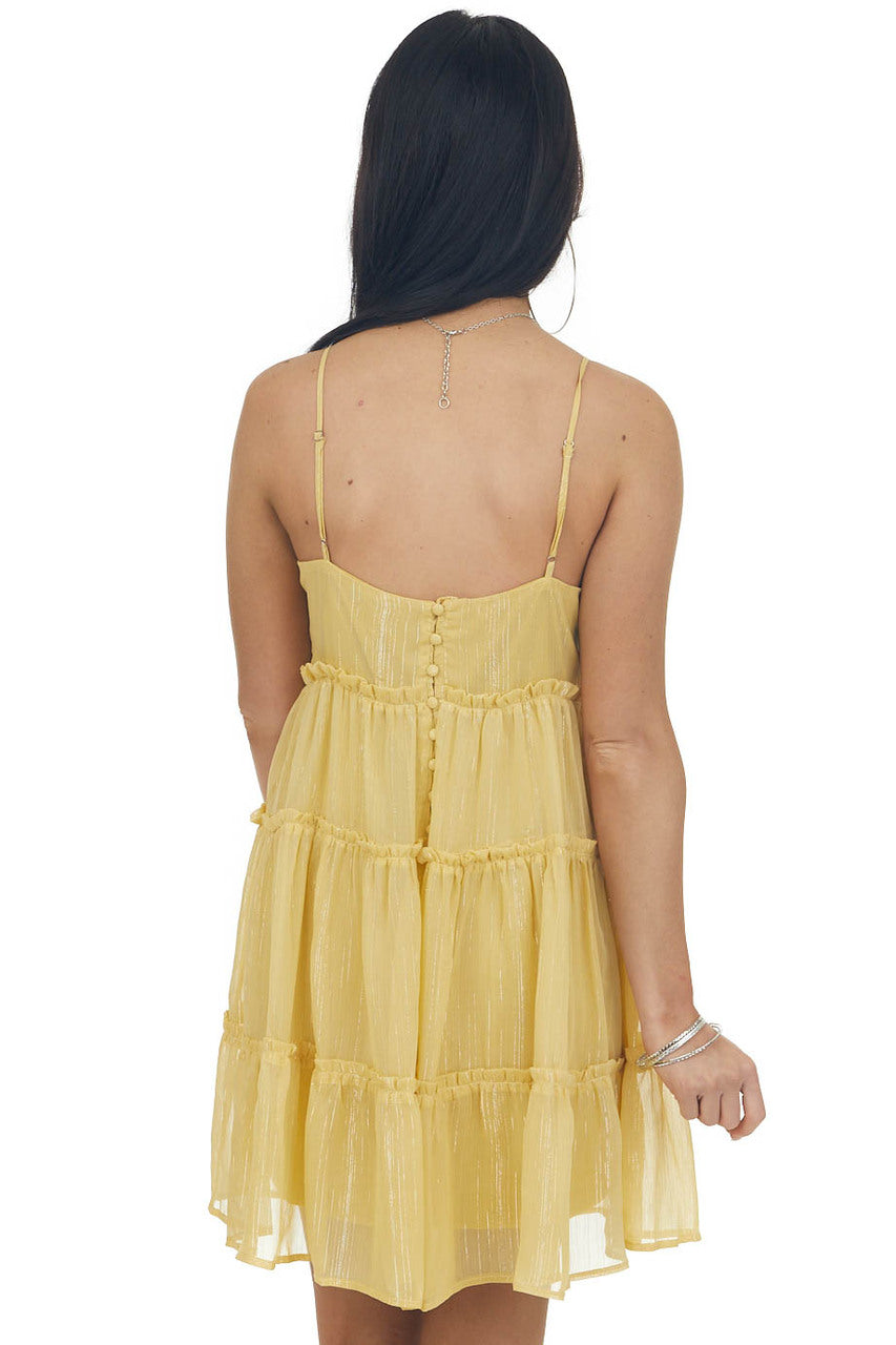 Mustard Sleeveless Ruffle Tiered Mini Dress