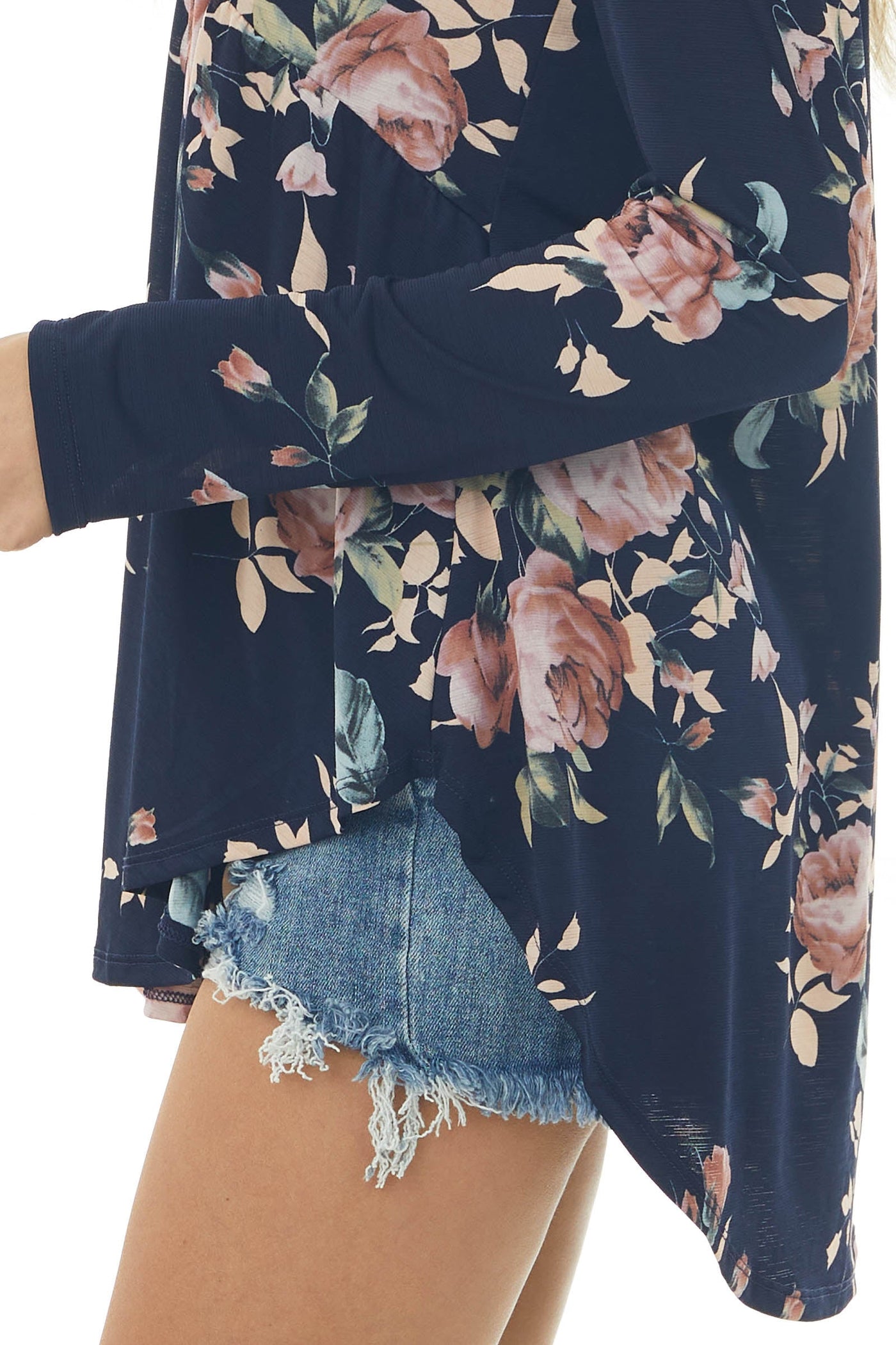 Navy Floral Babydoll Long Sleeve Knit Top
