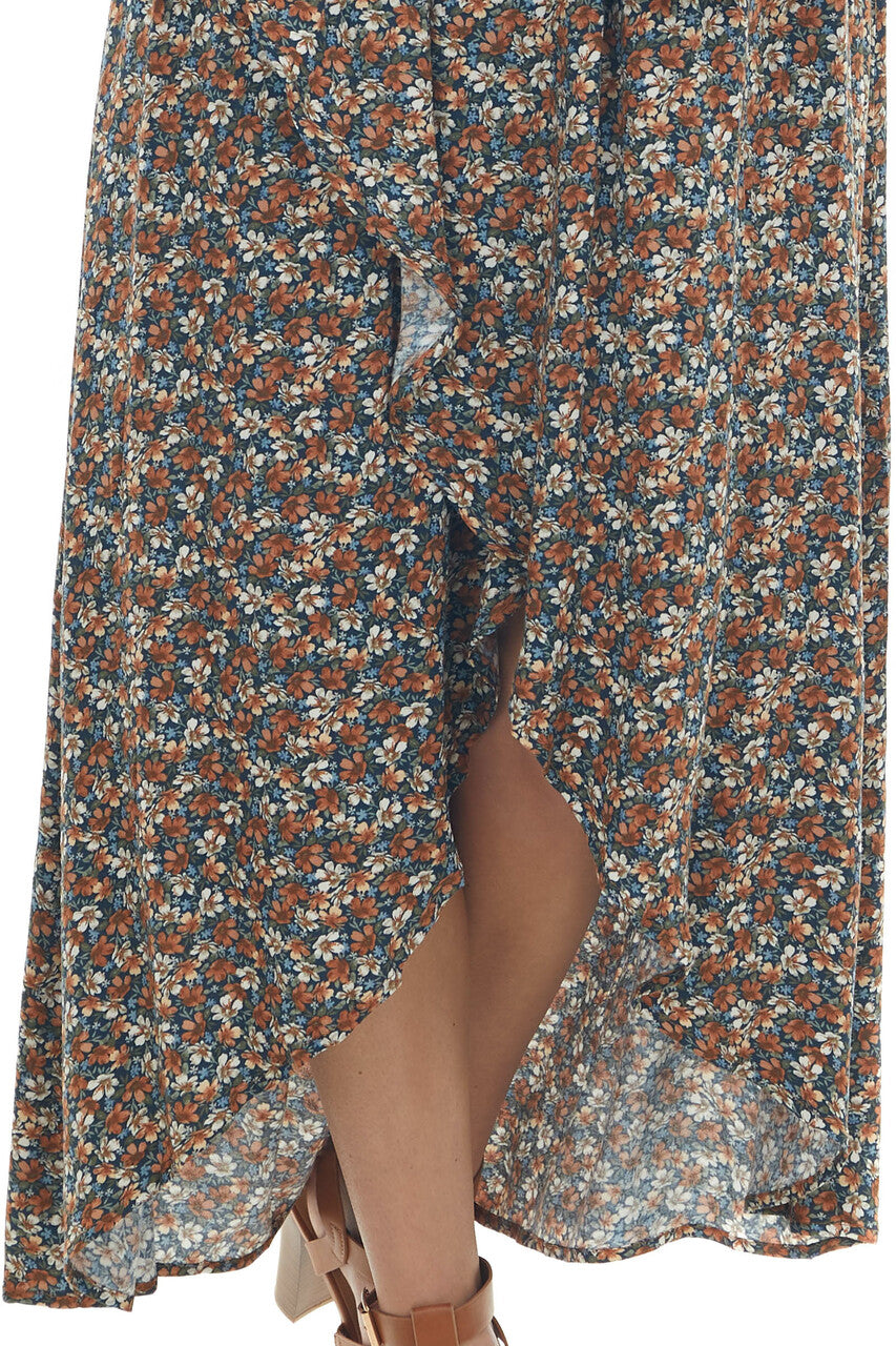 Navy Floral Off Shoulder Smocked Maxi Dress