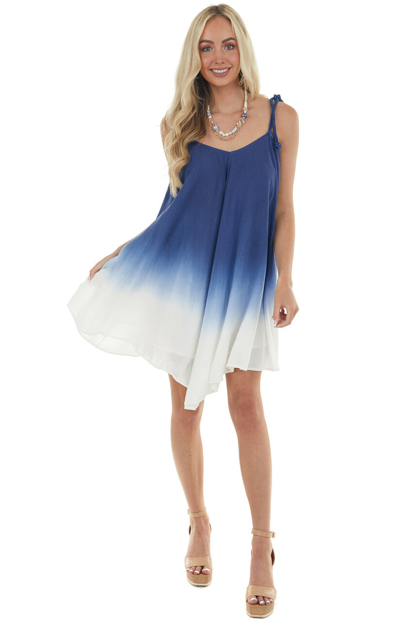 Navy Ombre Print Sleeveless Dress 