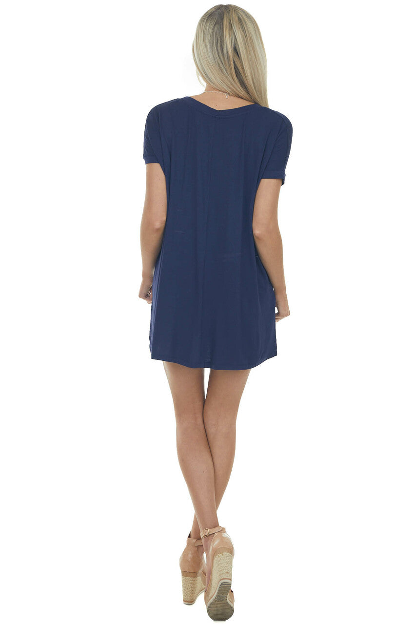 Navy Oversized V Neck Short Sleeve Top