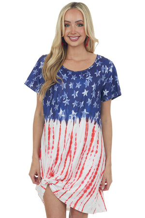 Navy Stars and Stripes Tie Dye Short Dress